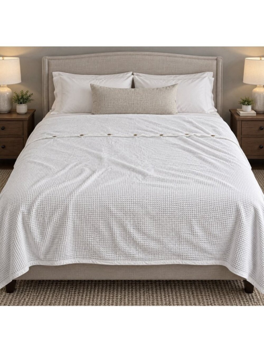 COLUMBINE & CODY Full/Queen Size White Waffle Weave Duvet Cover Button Closure